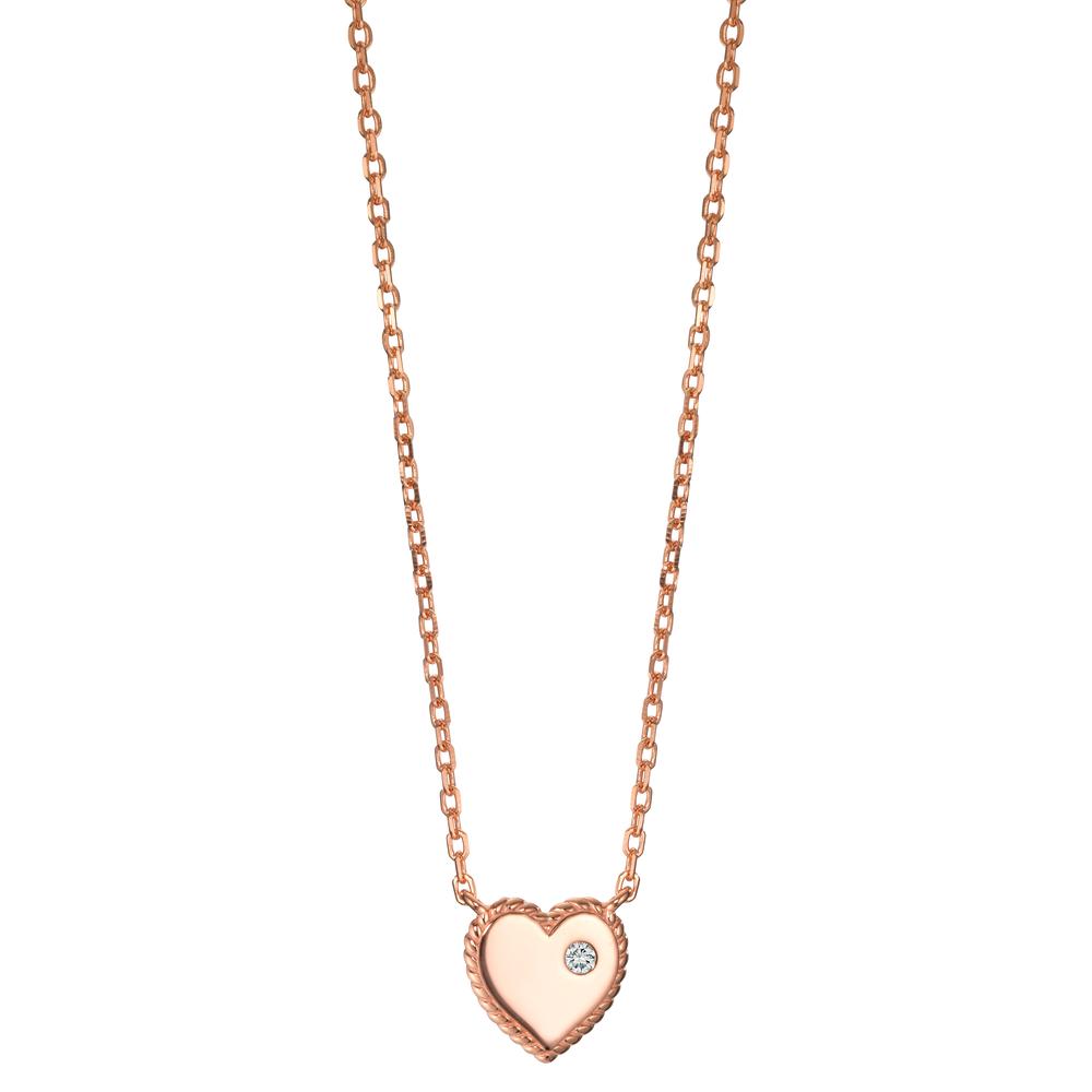 Collier Zilver Zirkonia Rosé Verguld Hart 40-45 cm