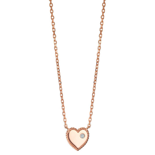 Collier Zilver Zirkonia Rosé Verguld Hart 40-45 cm