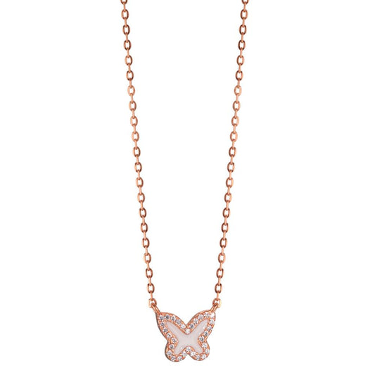 Collier Zilver Zirkonia Rosé Verguld Vlinder 40-45 cm Ø9 mm