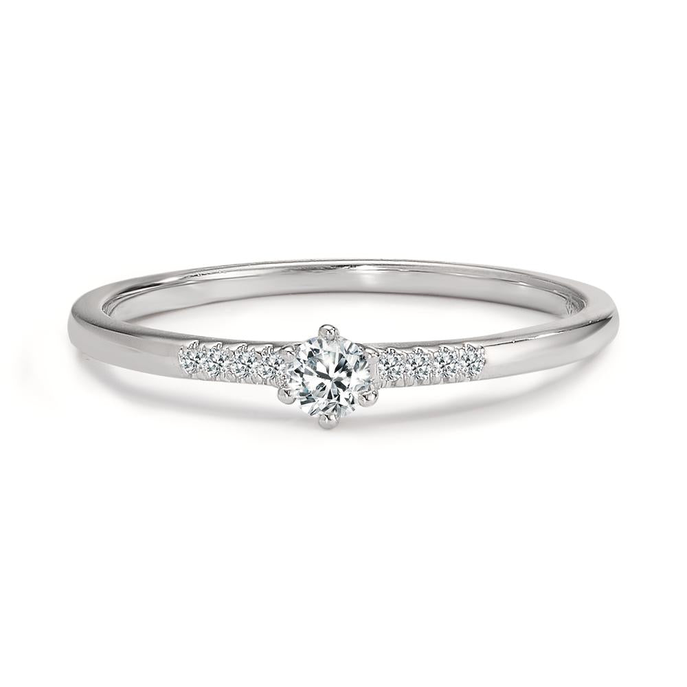 Solitaire ring 585/14 krt witgoud Diamant 0.08 ct, 9 Steen, w-si