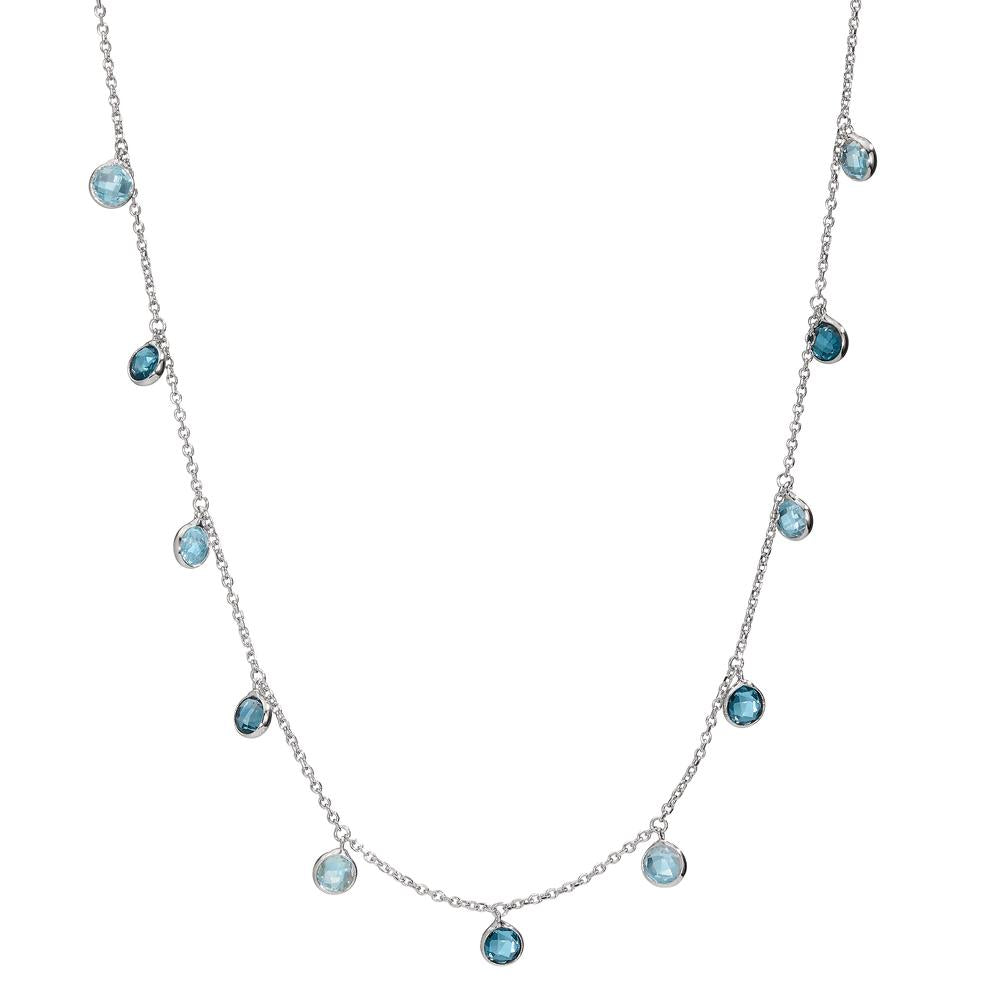 Collier 585/14K witgoud Topaas blauw, 11 Steen 42-45 cm