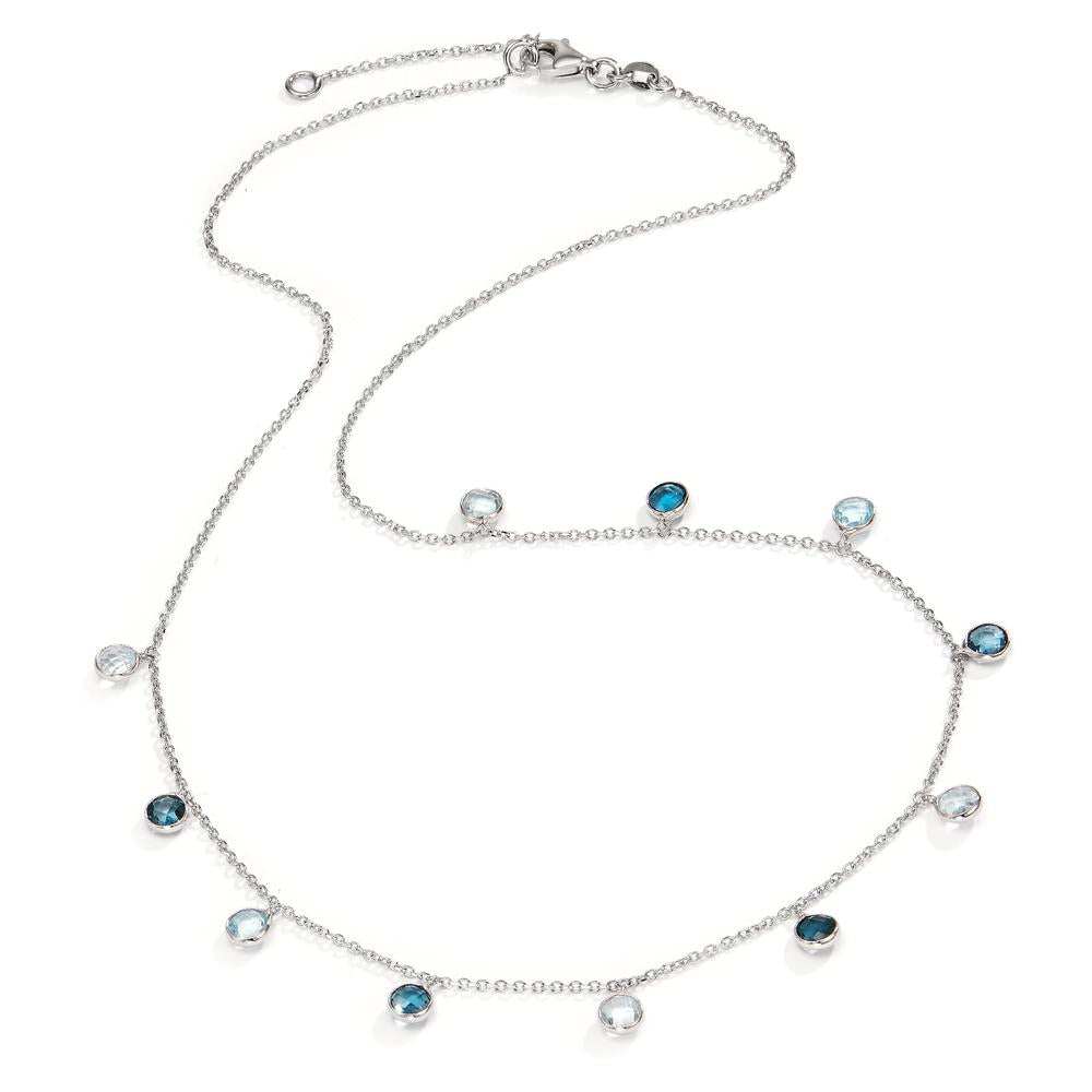 Collier 585/14K witgoud Topaas blauw, 11 Steen 42-45 cm