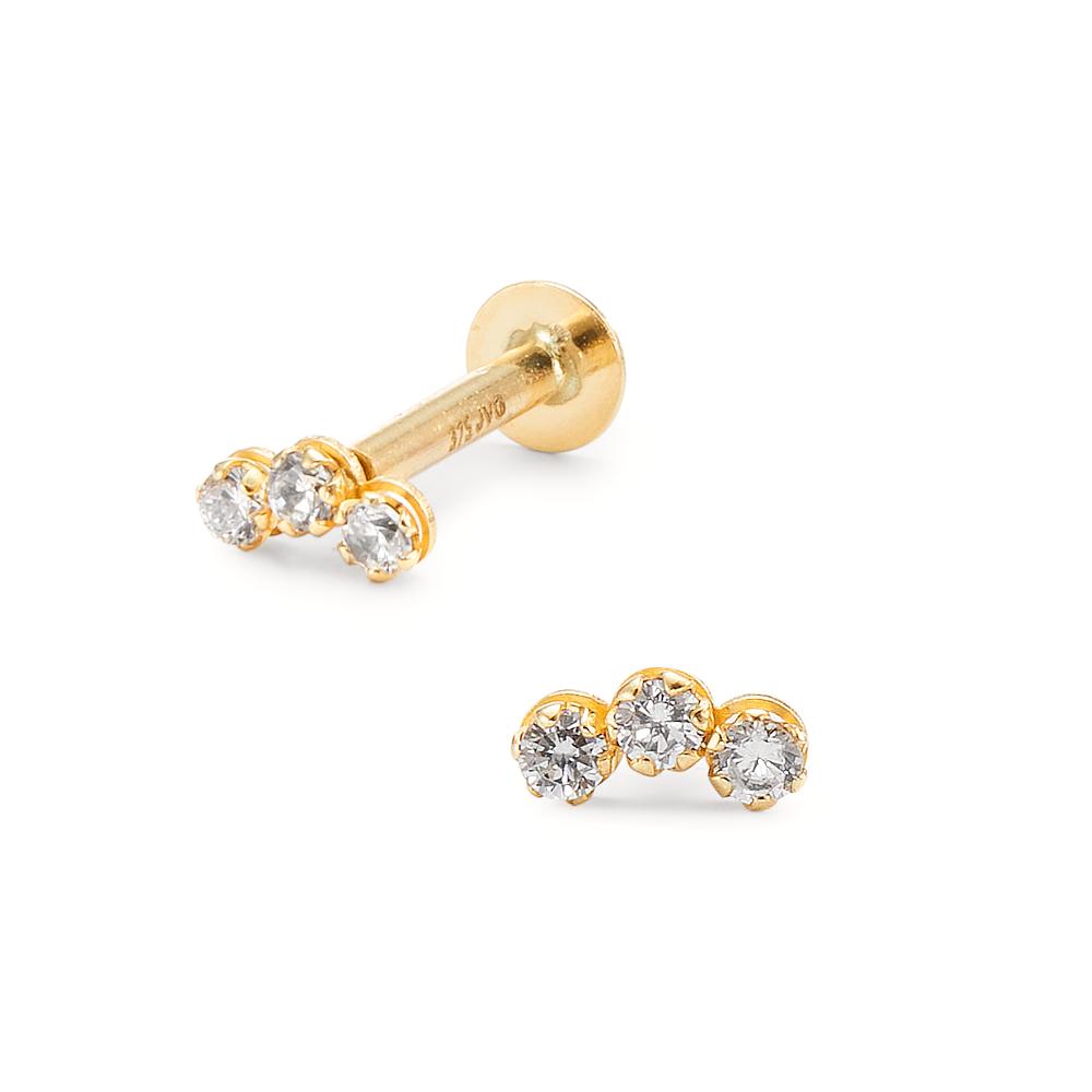 Piercing 375/9 krt geel goud Zirkonia 3 Steen