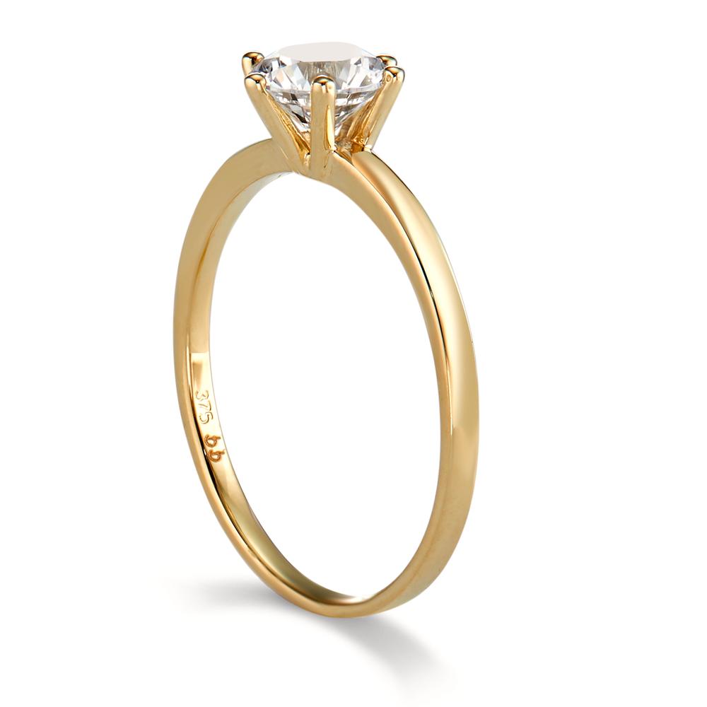 Solitaire ring 375/9 krt geel goud Zirkonia 6 mm