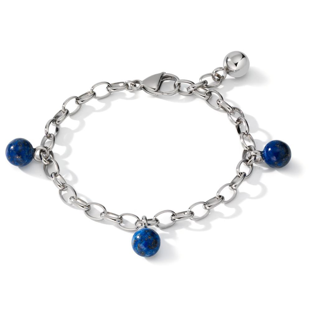 Armband Roestvrijstaal Lapis Lazuli 3 Steen 17.5-19.5 cm Ø4 mm