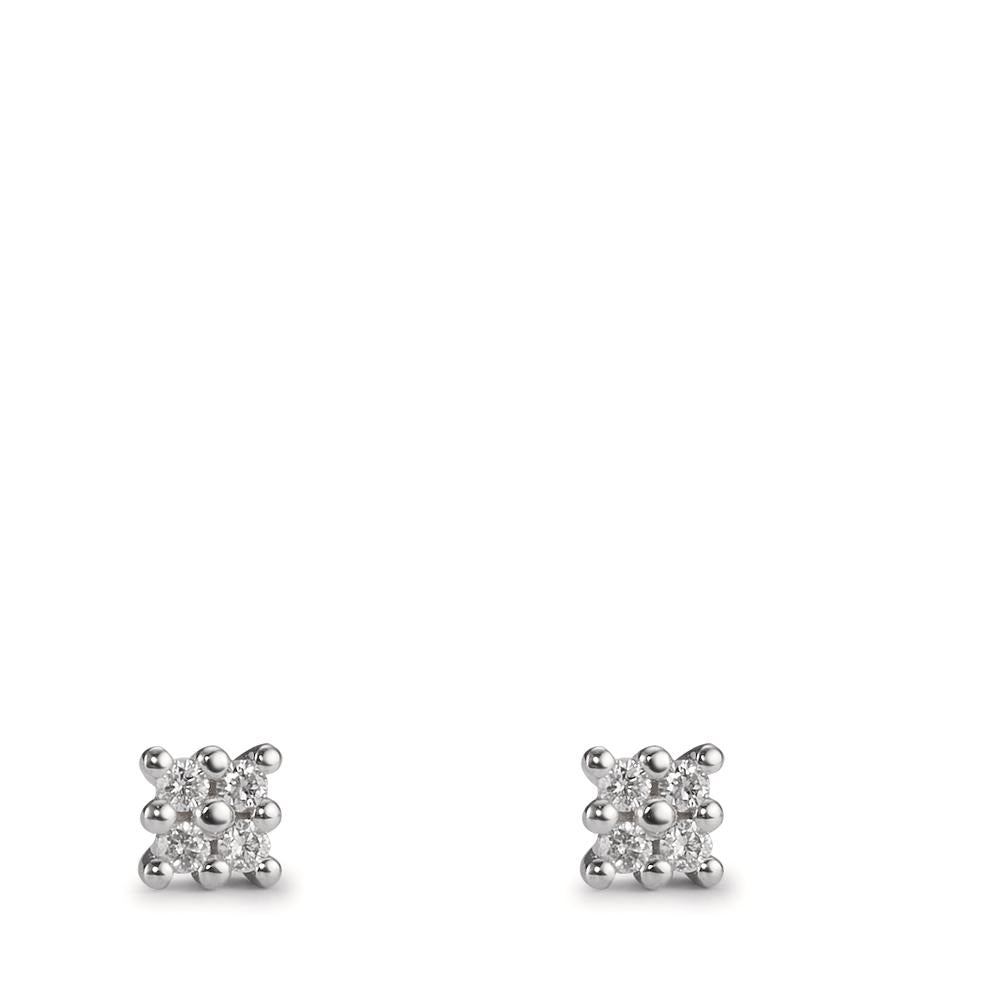 Oorknoppen 750/18K witgoud Diamant 0.06 ct, 8 Steen, w-pi1 Ø3.5 mm