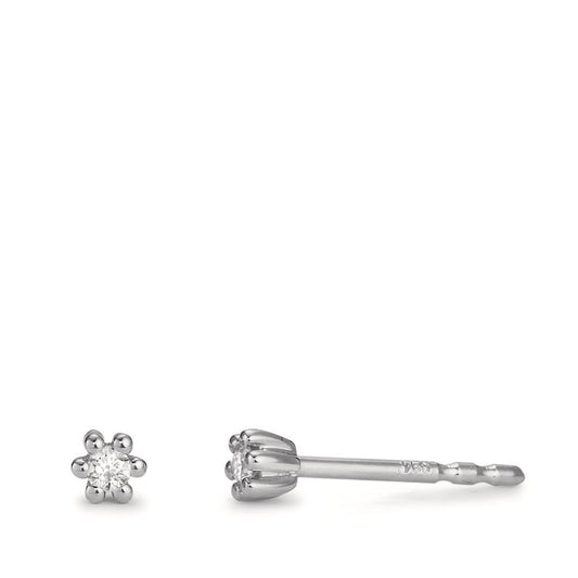 Oorknoppen 750/18K witgoud Diamant 0.04 ct, 2 Steen, w-pi1 Ø3 mm