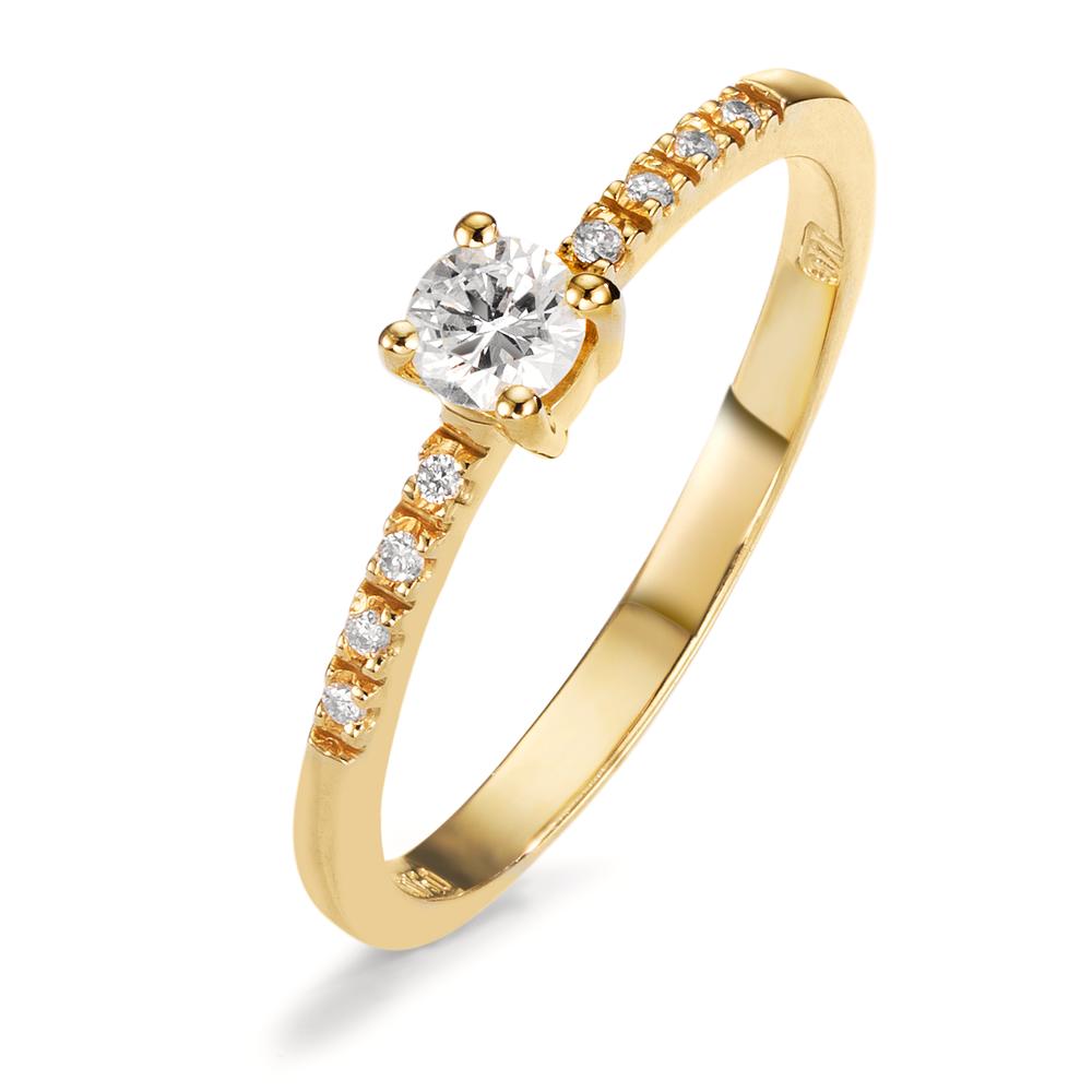 Solitaire ring 750/18 krt geel goud Diamant 0.24 ct, 9 Steen, w-si