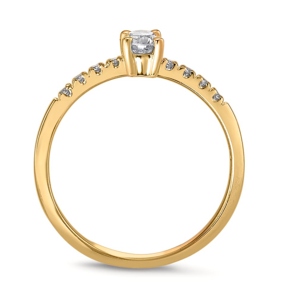 Solitaire ring 750/18 krt geel goud Diamant 0.24 ct, 9 Steen, w-si