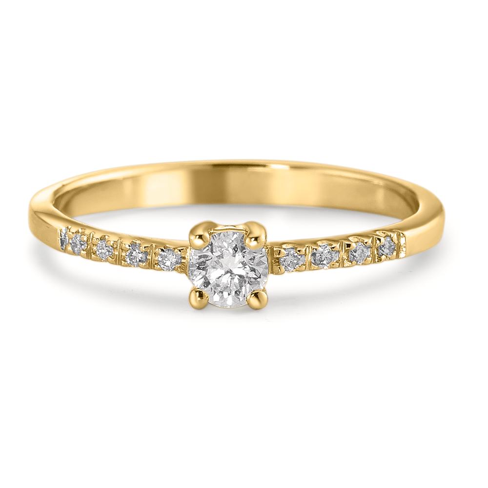 Solitaire ring 750/18 krt geel goud Diamant 0.24 ct, 9 Steen, w-si