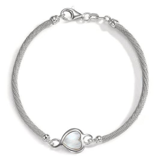 Armband Zilver Gerhodineerd Parelmoer Hart 19 cm