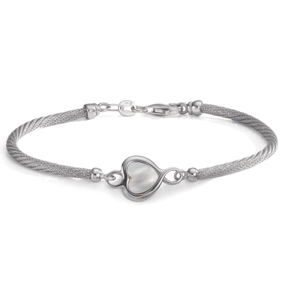 Armband Zilver Gerhodineerd Parelmoer Hart 19 cm