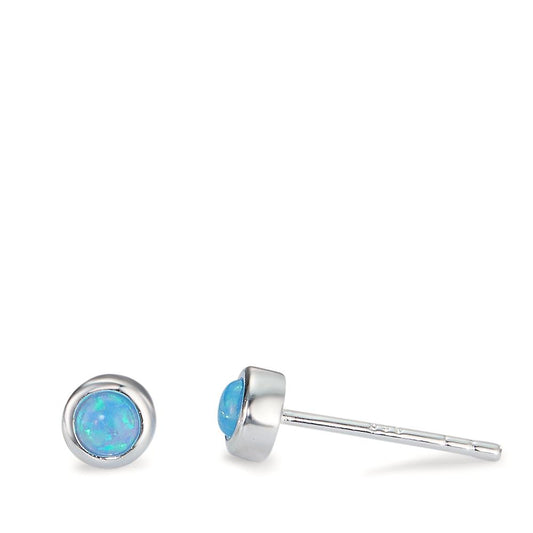 Oorknoppen Zilver [synth. Opal] blauw, 2 Steen Ø4.5 mm