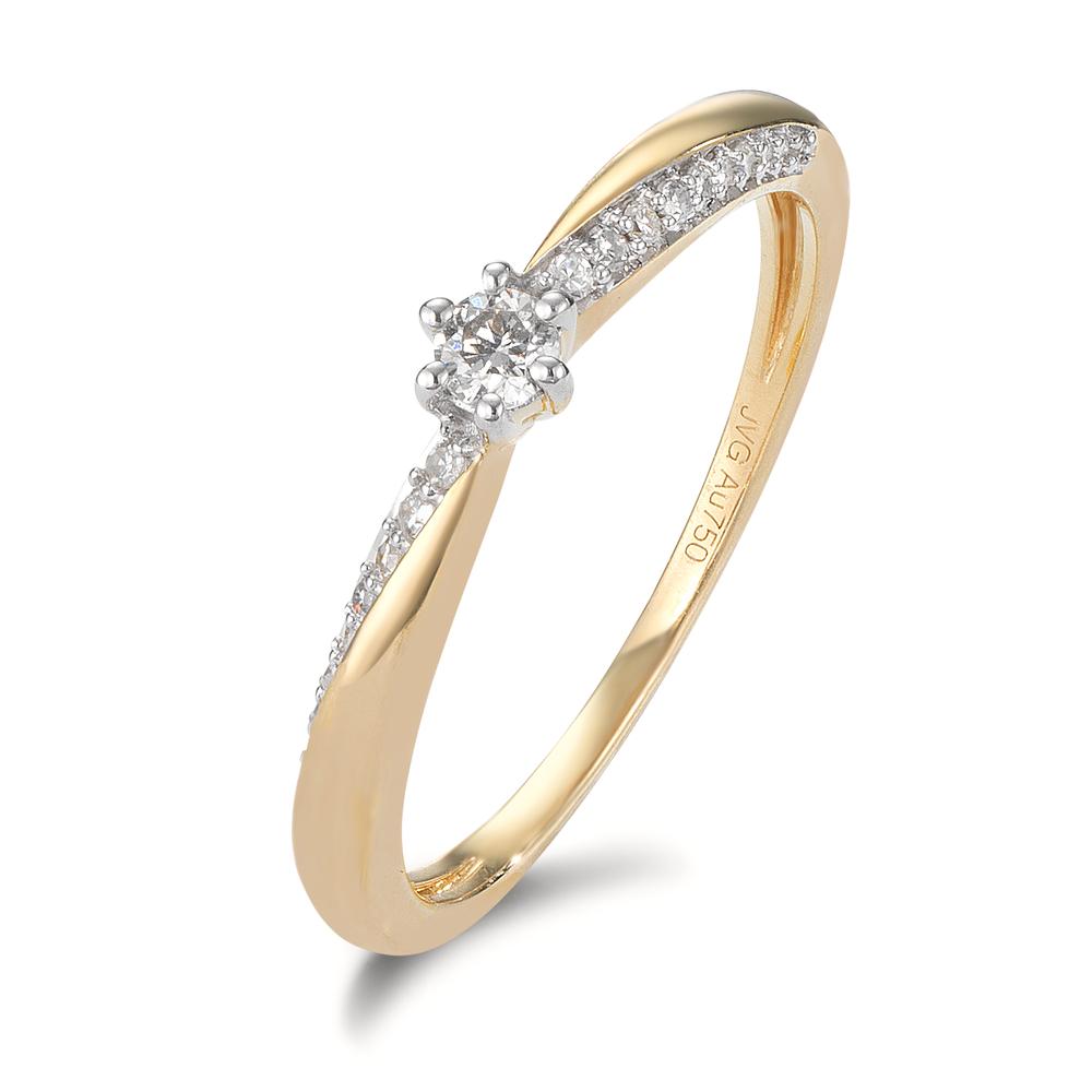 Solitaire ring 750/18 krt geel goud Diamant 0.15 ct, 21 Steen, w-si