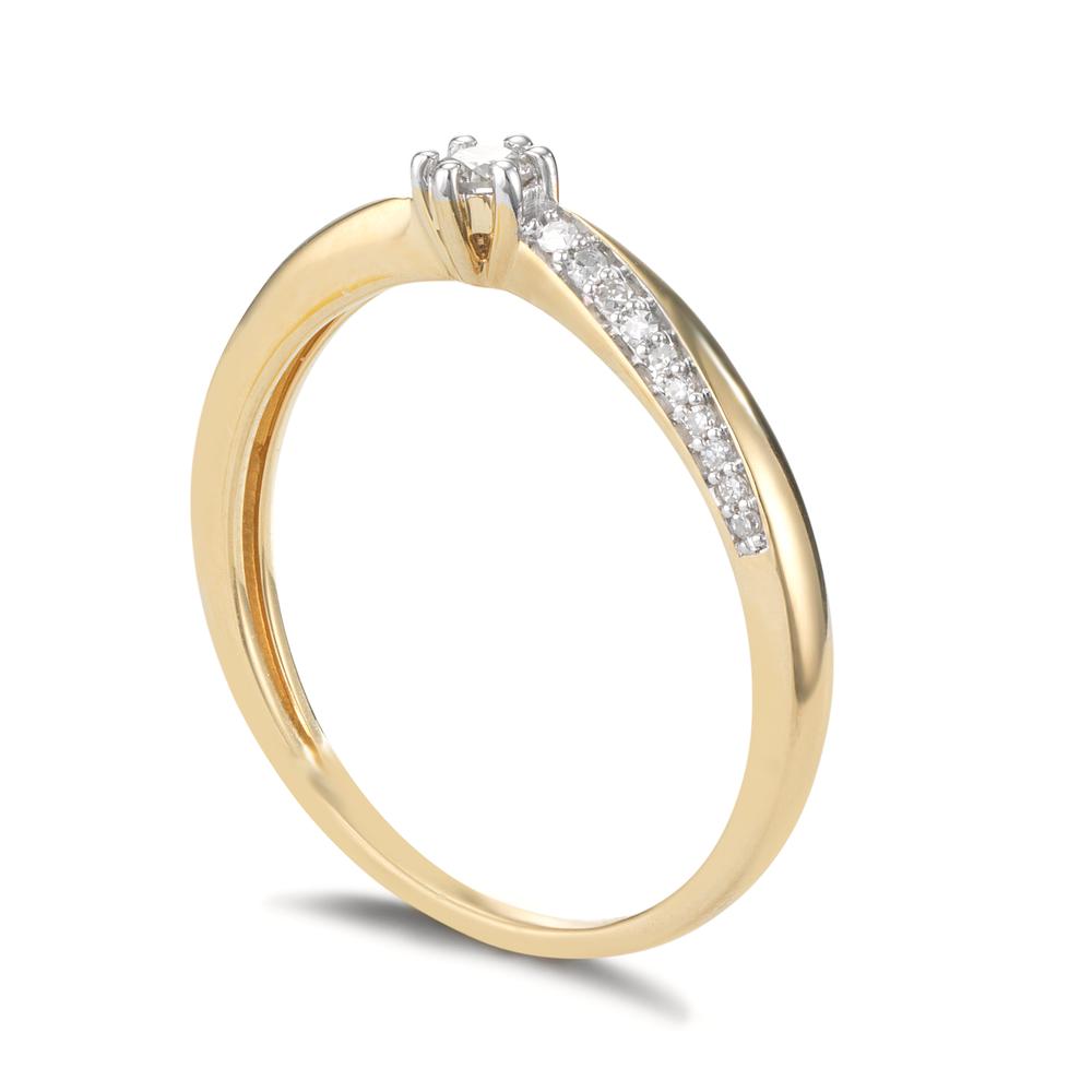 Solitaire ring 750/18 krt geel goud Diamant 0.15 ct, 21 Steen, w-si