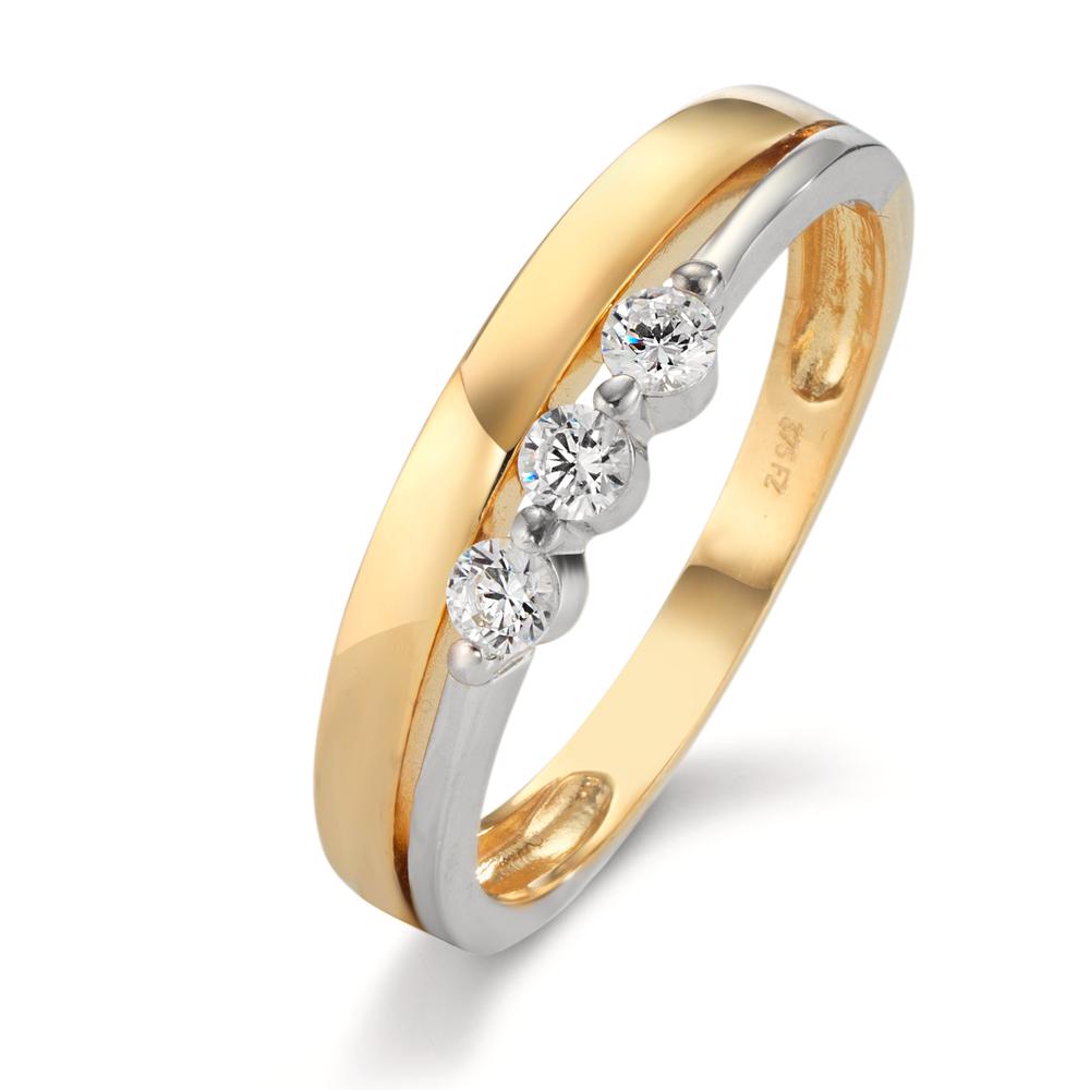 Ring 375/9 krt geel goud, 375/9 krt witgoud Zirkonia 3 Steen Bi-color