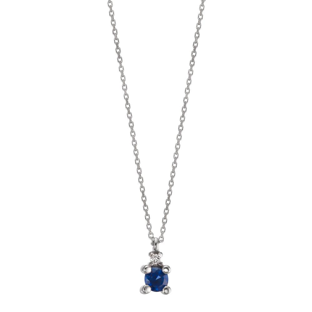 Collier 750/18K witgoud Saffier blauw, Diamant wit, 0.01 ct, w-si 40-42 cm Ø3.5 mm