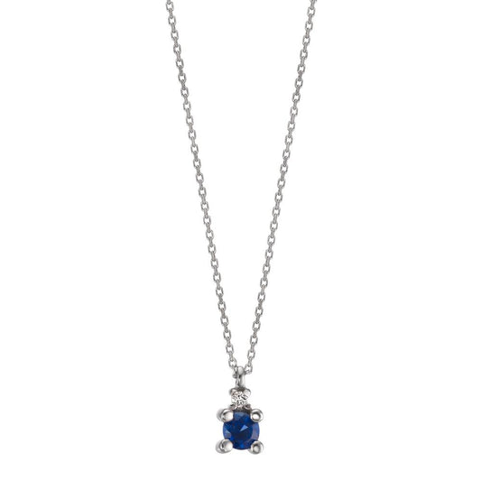 Collier 750/18K witgoud Saffier blauw, Diamant wit, 0.01 ct, w-si 40-42 cm Ø3.5 mm