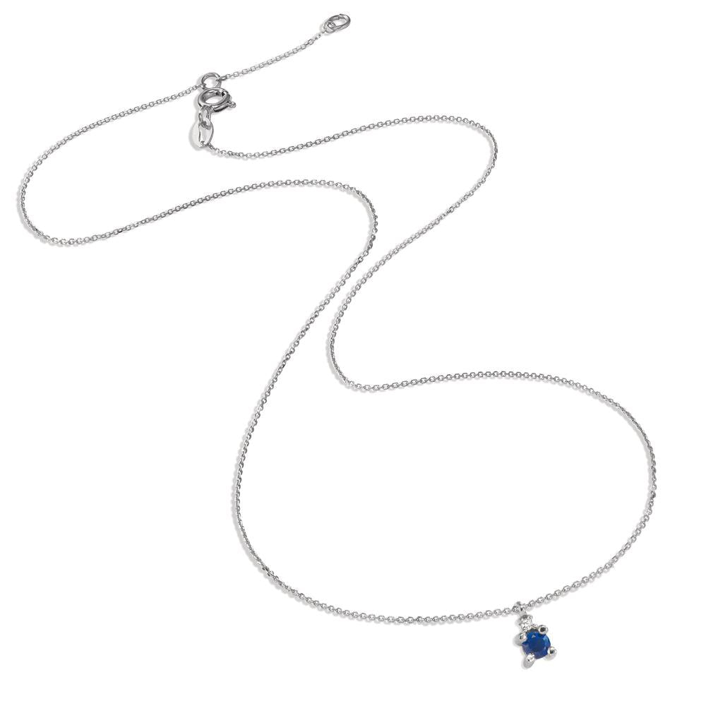 Collier 750/18K witgoud Saffier blauw, Diamant wit, 0.01 ct, w-si 40-42 cm Ø3.5 mm