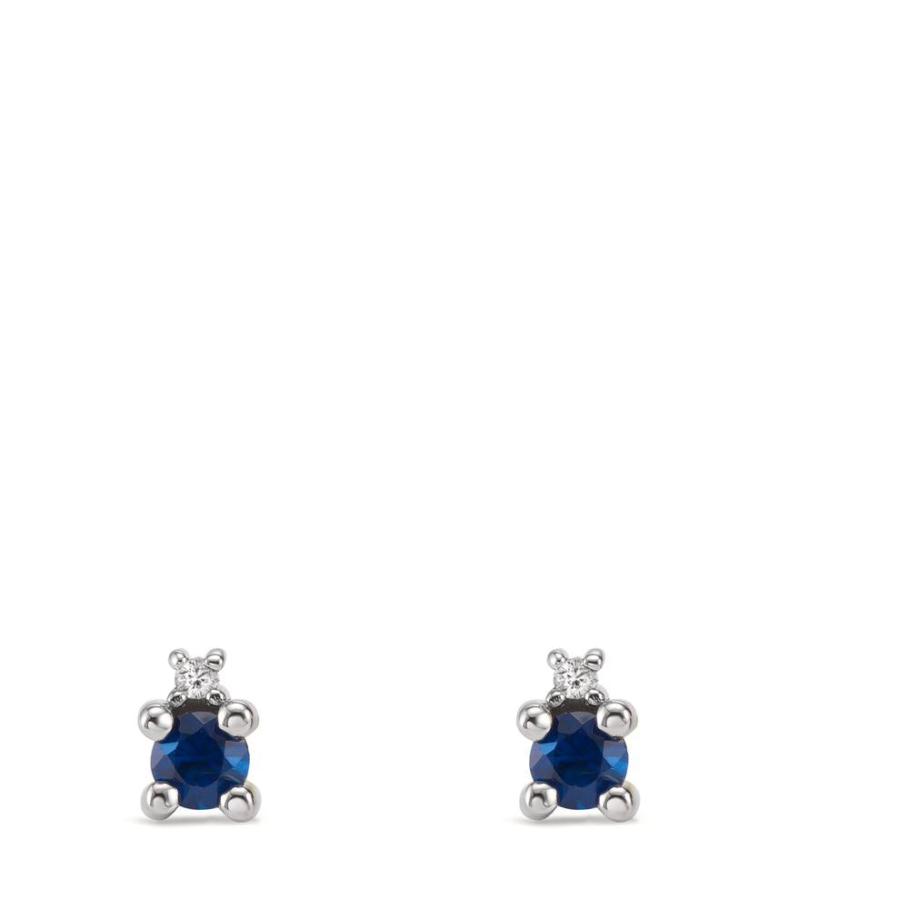 Oorknoppen 750/18K witgoud Saffier blauw, Diamant wit, 0.02 ct, w-si