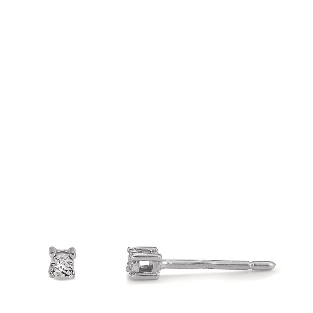 Oorknoppen 750/18K witgoud Diamant 0.02 ct, 2 Steen, w-si Ø2.5 mm