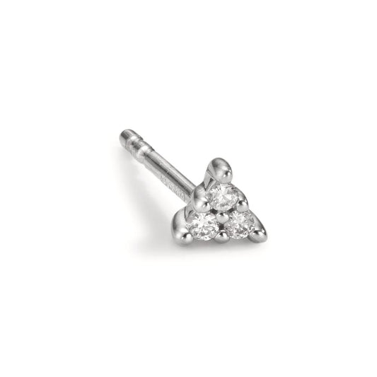 Oorknop 1 stuk 750/18K witgoud Diamant 0.025 ct, 3 Steen, w-pi1 Ø3.5 mm