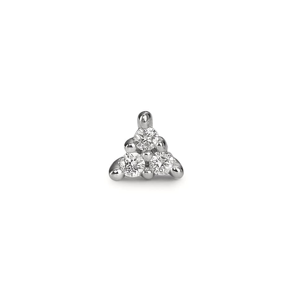 Oorknop 1 stuk 750/18K witgoud Diamant 0.025 ct, 3 Steen, w-pi1 Ø3.5 mm