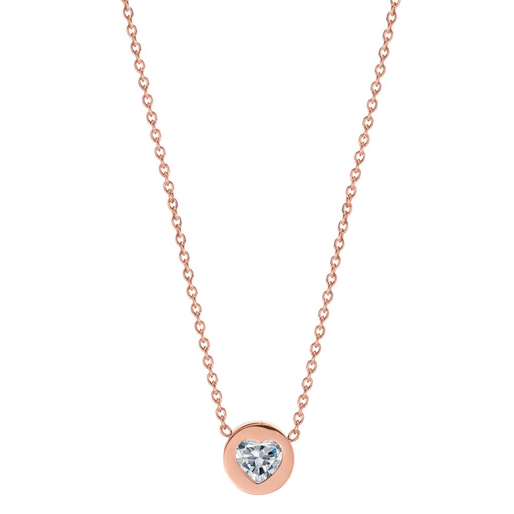 Collier Roestvrijstaal Zirkonia Rosé IP-gecoat Hart 40-45 cm