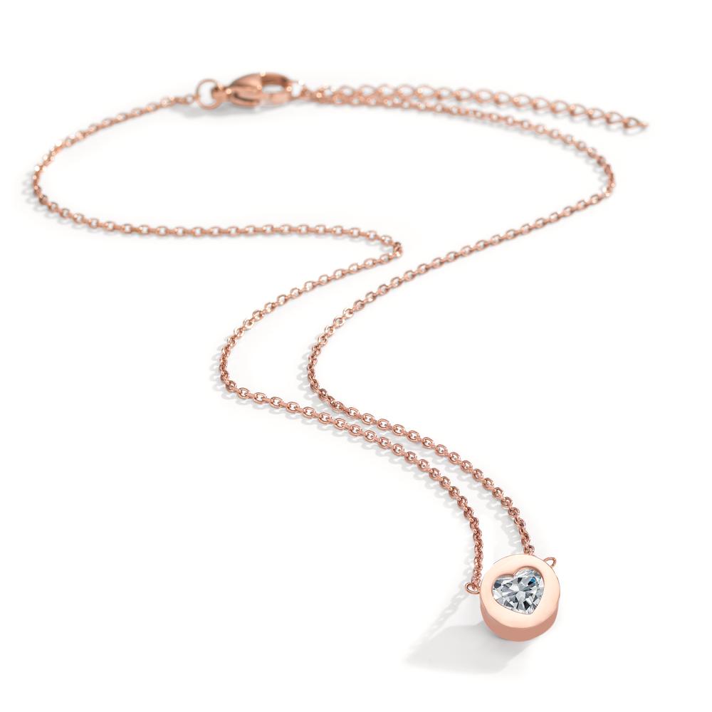 Collier Roestvrijstaal Zirkonia Rosé IP-gecoat Hart 40-45 cm