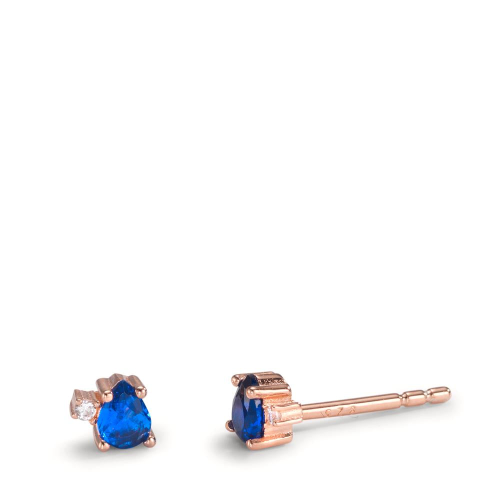 Oorknoppen Zilver Zirkonia saffierblauw, 4 Steen Rosé Verguld Ø4 mm