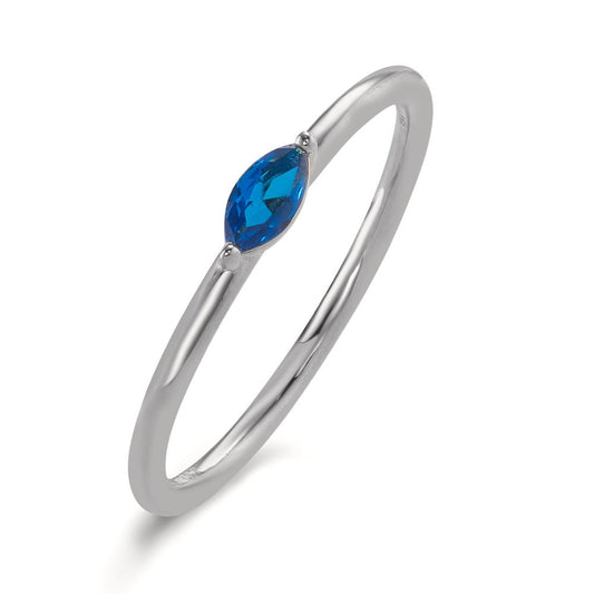 Solitaire ring Zilver Zirkonia blauw Gerhodineerd