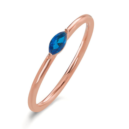 Solitaire ring Zilver Zirkonia blauw Rosé Verguld