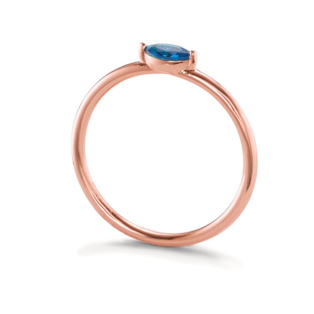 Solitaire ring Zilver Zirkonia blauw Rosé Verguld