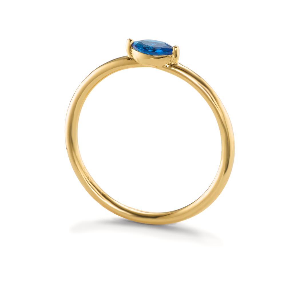 Solitaire ring Zilver Zirkonia blauw Geel Verguld