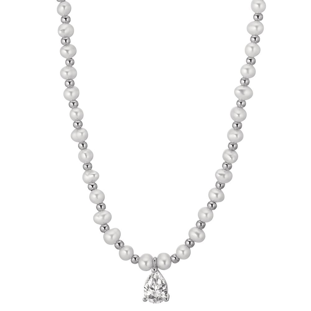 Collier Zilver Zirkonia Gerhodineerd zoetwater Parel 36-41 cm