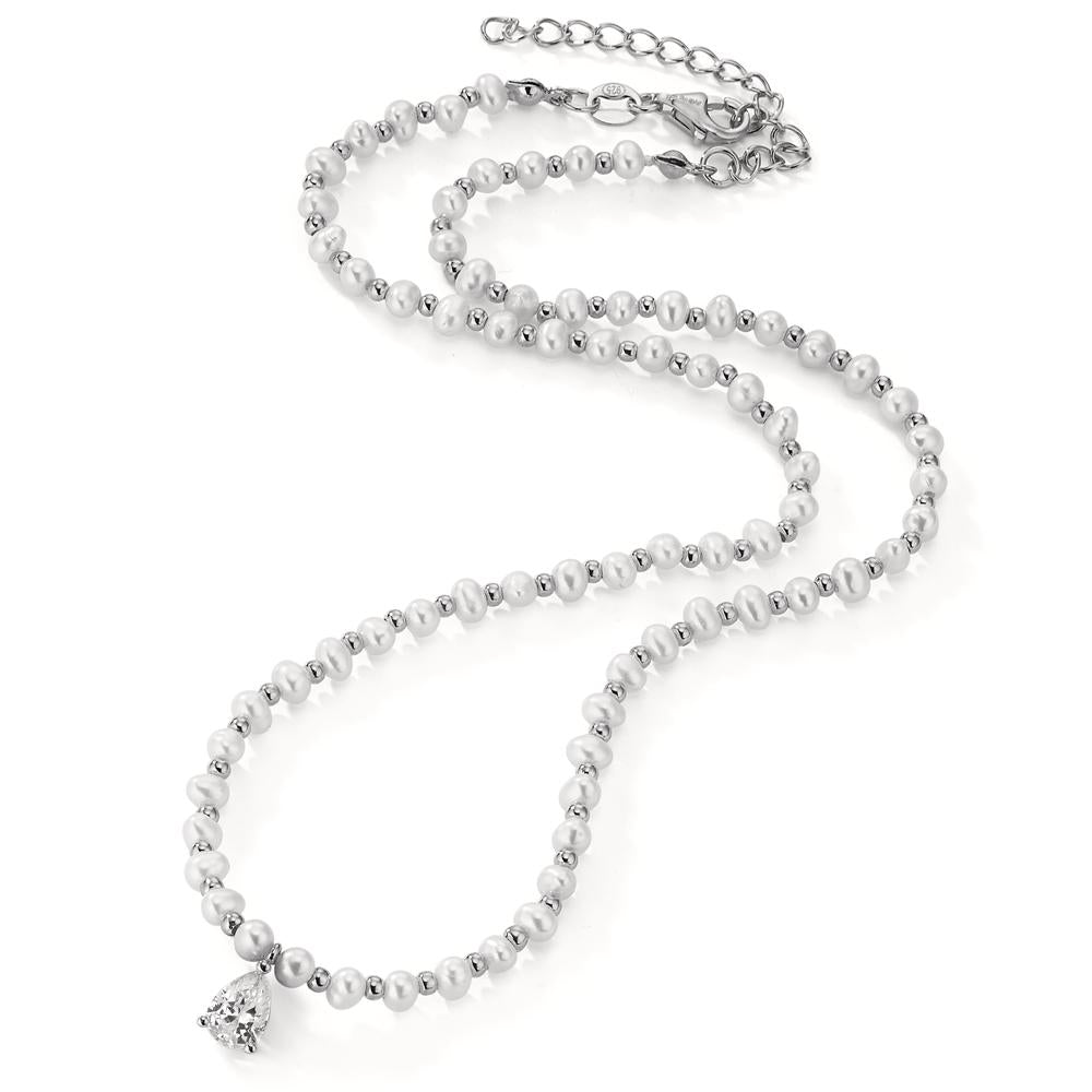 Collier Zilver Zirkonia Gerhodineerd zoetwater Parel 36-41 cm