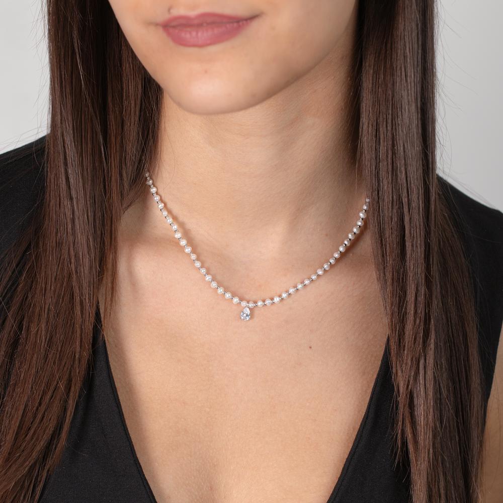 Collier Zilver Zirkonia Gerhodineerd zoetwater Parel 36-41 cm