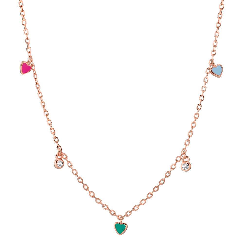 Collier Zilver Zirkonia 2 Steen Rosé Verguld Hart 34-41 cm