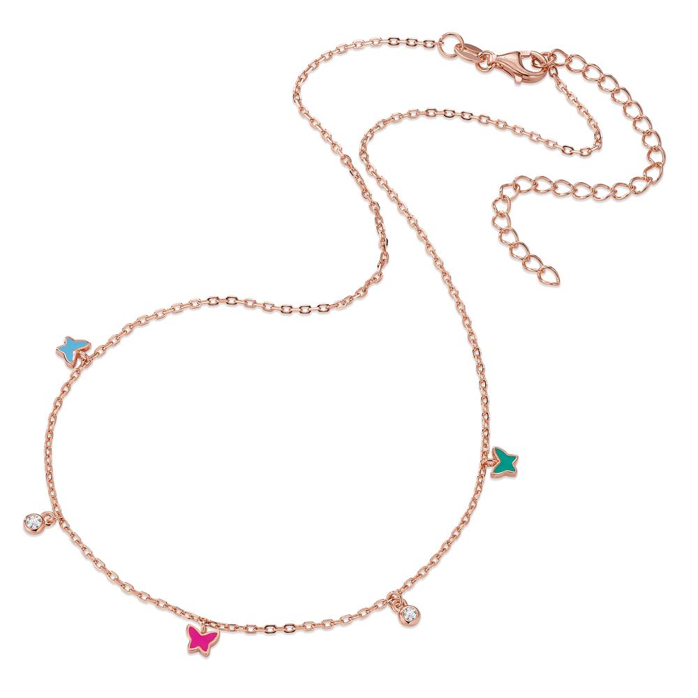 Collier Zilver Zirkonia 2 Steen Rosé Verguld Vlinder 34-41 cm