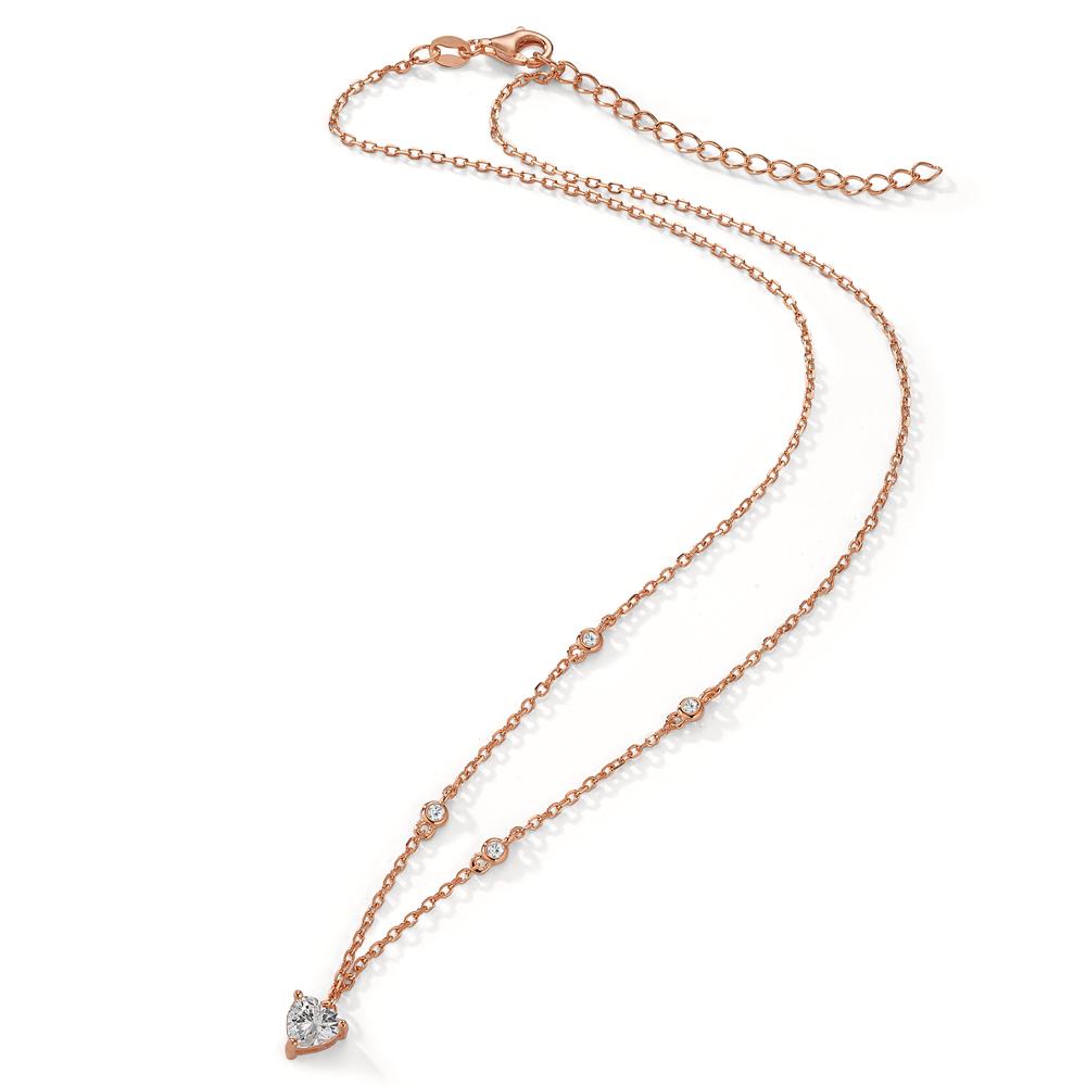 Collier Zilver Zirkonia 5 Steen Rosé Verguld Hart 40-45 cm