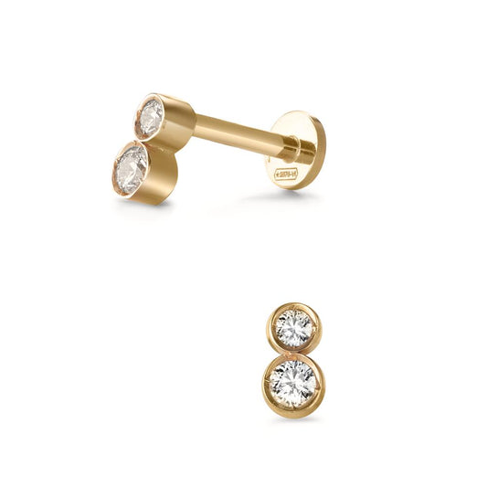 Piercing 750/18K geel goud Zirkonia 2 Steen