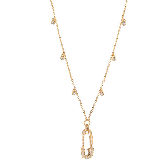 Collier Zilver Zirkonia Geel Verguld Veiligheidsspeld 40-45 cm