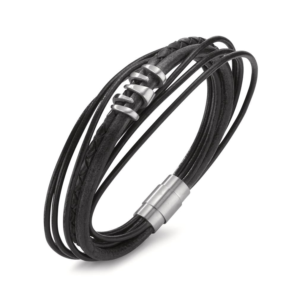 Armband Roestvrijstaal, Leder 21.5 cm Ø8 mm