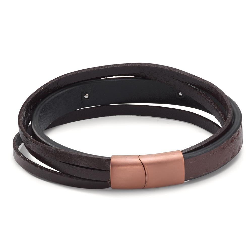 Armband Roestvrijstaal, Leder Bruin IP-gecoat 20.5 cm