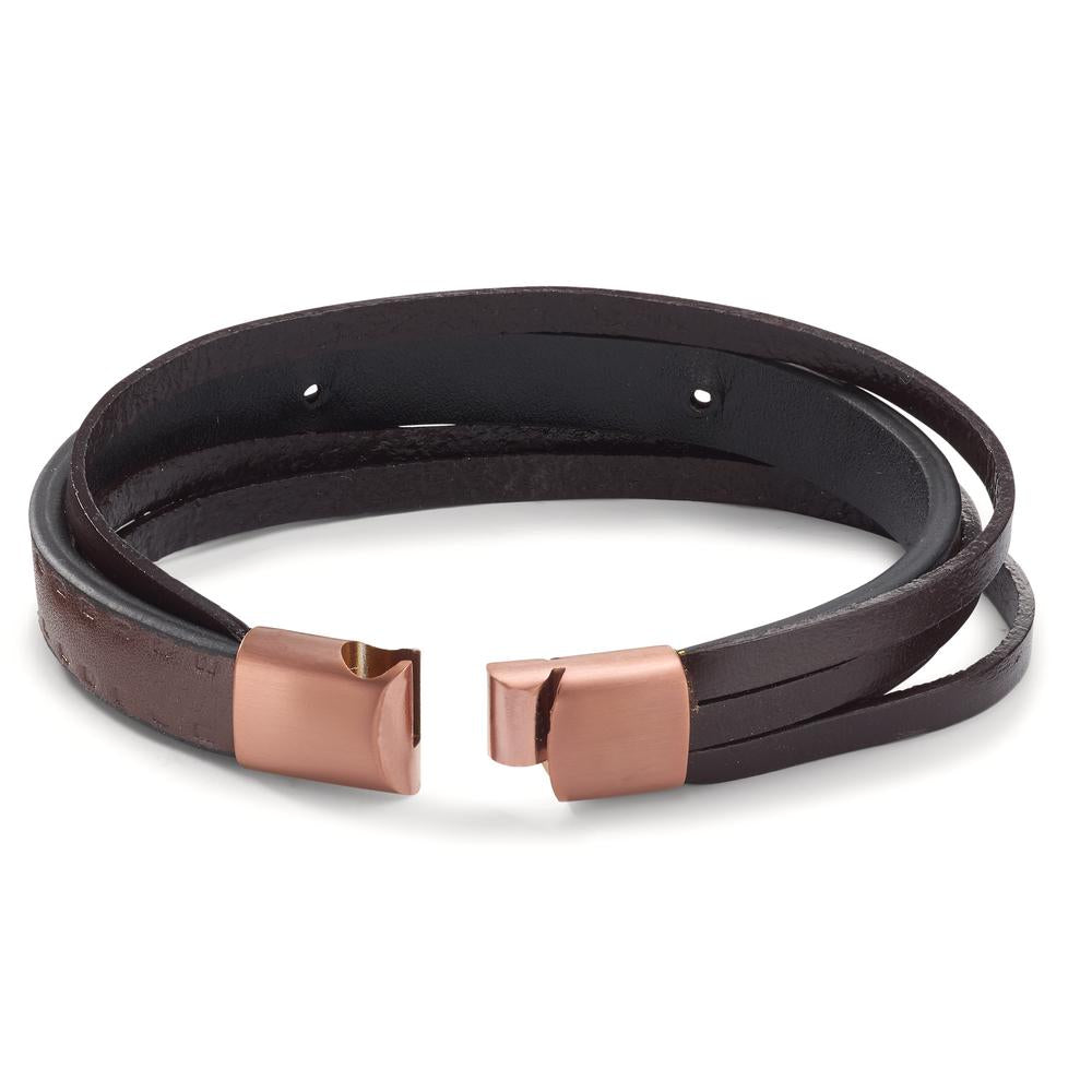 Armband Roestvrijstaal, Leder Bruin IP-gecoat 20.5 cm