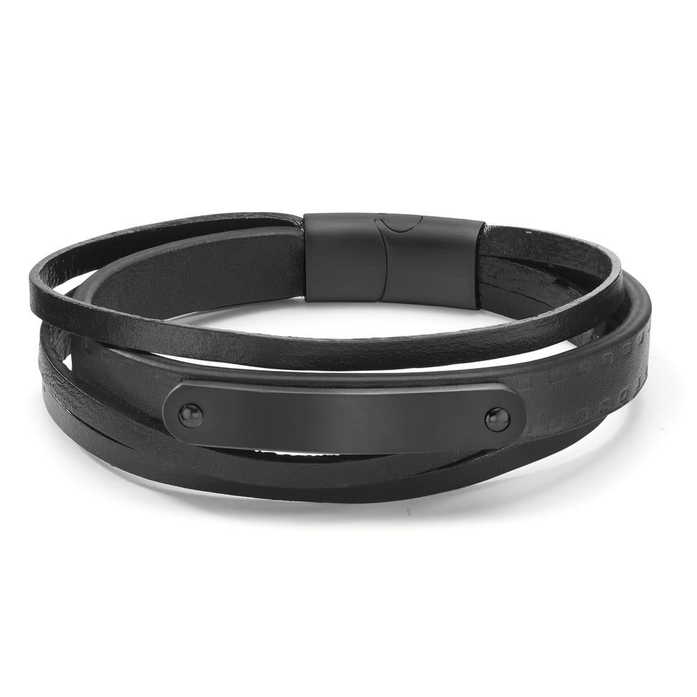 Armband Roestvrijstaal, Leder Zwart IP-gecoat 20.5 cm