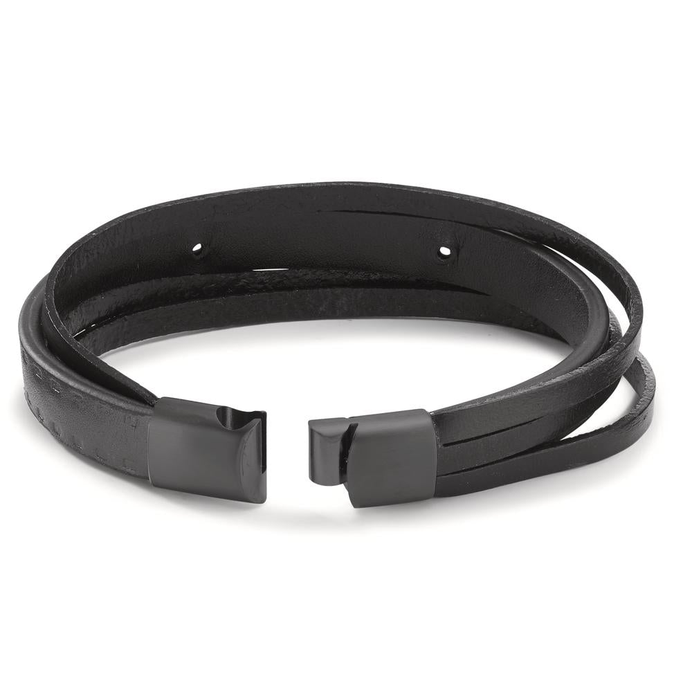 Armband Roestvrijstaal, Leder Zwart IP-gecoat 20.5 cm