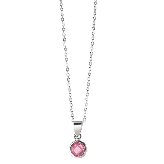 Collier met hanger Zilver Zirkonia roze 40-42 cm Ø6 mm