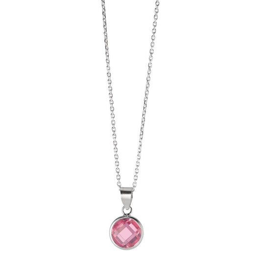 Collier met hanger Zilver Zirkonia roze 40-42 cm Ø8 mm