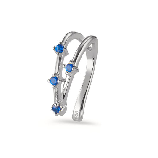 Oorclip Zilver Zirkonia blauw, 4 Steen Gerhodineerd Ø10 mm